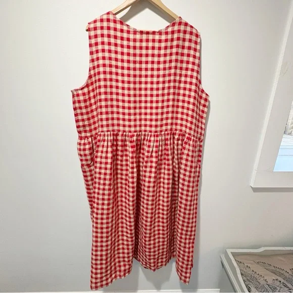 Faith Rowan Leeves Luna Sleeveless Dress Red Gingham Linen Size XXL Pockets NWT - Picture 13 of 16